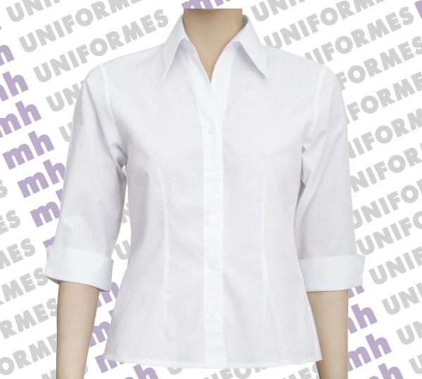 Camisa Social Feminina Branca Manga ¾